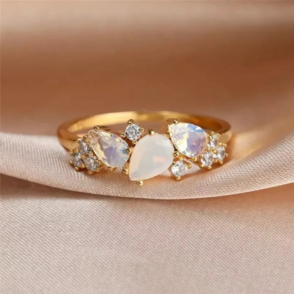 White Moonstone Gold Plated Ring